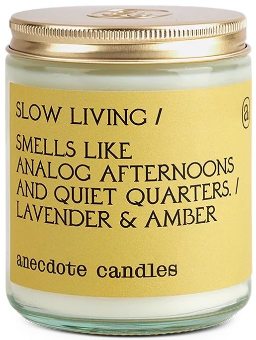 Anecdote Candles 'Slow Living' Coconut Soy Wax Candle | Premium Hand Poured & Long Burning | Lavender & Amber Scent | Phthalate-Free | for Home, Office, Gift - 7.8 Oz