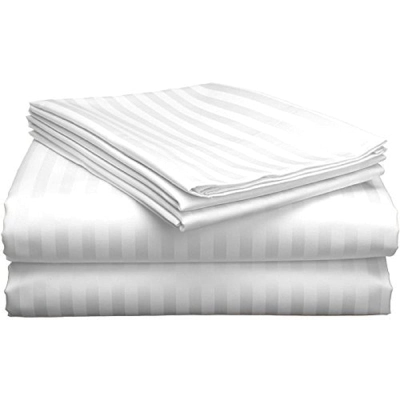 HG DECOR Plain Solid Striped 210TC Double Cotton Bed Sheet with 2 Pillow Covers for Double Bed (White)