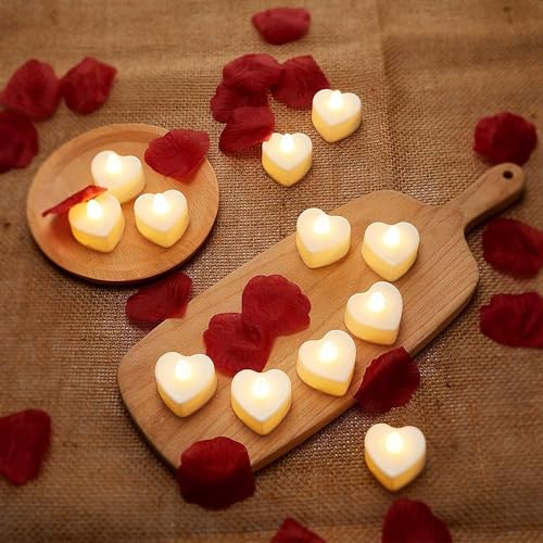 SWADEC Pack of 24 Flameless Heart Shape Led Tea Light Candles Love Party Diwali Christmas Valentine Wedding Candle Safety Home Decoration (Warm White)