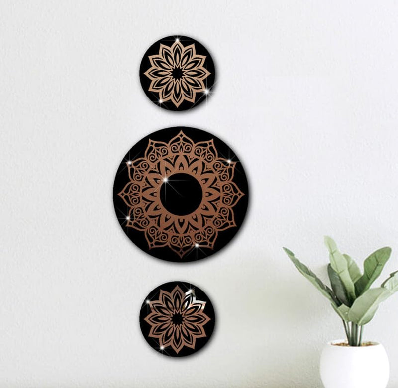 VAH- Kya Bat Hai !! Copper 3D Mandala Design Wooden Acrylic Mirror Wall Sticker for Home Decoration