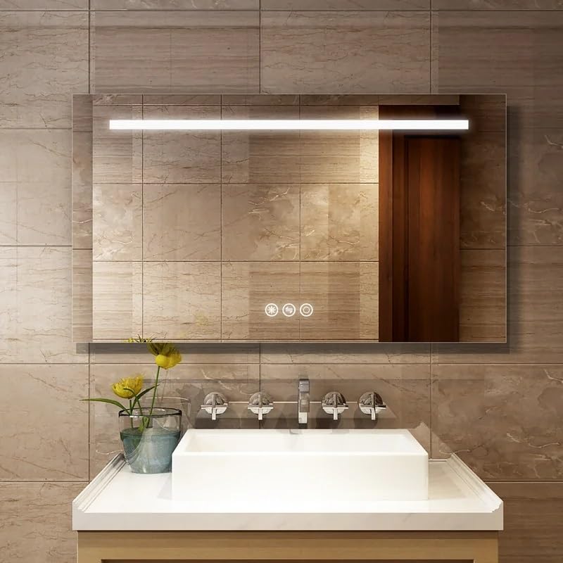 Artessa Backlit Rectangular LED Mirror with Defogger, Dimmer, 3-Colour LED for Bathroom (90 x 120 CM)