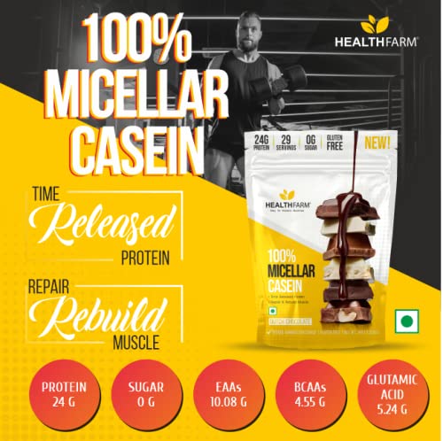 Healthfarm Micellar Casein Protein Powder 1kg |Time Released Protein,Naturally Flavoured Dutch Chocolate