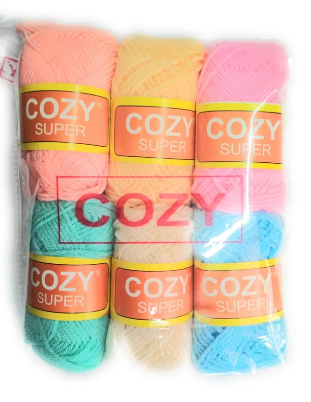 Cozy® Acrylic Hand Knitting Art and Craft Crochet Hook 4ply Wool Yarn of Multicolour (Pack of 1_Packet of 6 Ball