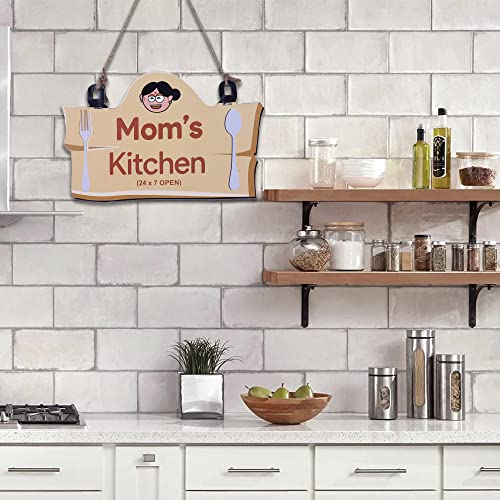 Urbane Home Wooden"Mom's Kitchen"Printed Door & Wall Quotes for Kitchen & Restaurant (Light Brown)