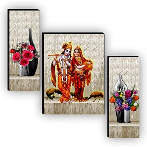 SAF Religious Radhe Krishna UV Textured Painting& SAF 6MM Radha Krishna Set of 3 Panel Digital Reprint 12 inch x 18 inch Painting (SAJM7533) SANFJM7533