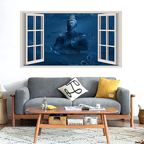 GADGETS WRAP Printed Wall Decal Sticker Fake Window Style Decal (90cm x 50cm) - Mount Divine Buddha