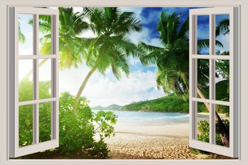 JVERF - JZZA30517 Tropics Trees Palma| Self-Adhesive Open Window Wall Sticker