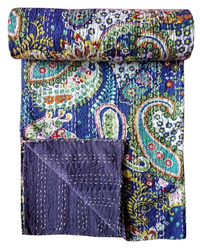 BOHEKANT Handicraft Cotton Hand Embroidery Kantha Quilt Kantha Bed Cover Handmade Kantha Bedspread Kantha Blanket Throw-18 (Twin, 60x90 Inches, Single Bed)