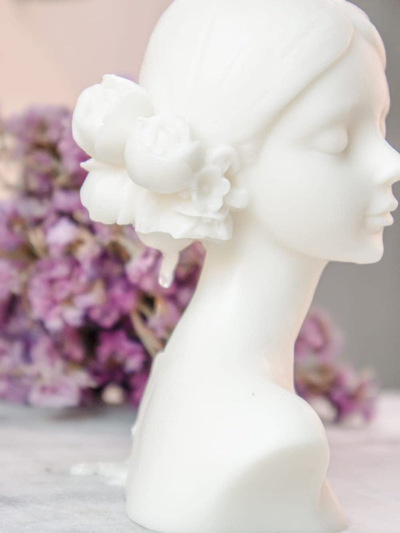 THE UMBRELLA STORE Blossom Sculpture Candle, Women Sculpture Candle, Flower Lady Candle, Unscented,100% Natural Soy Wax- Off White