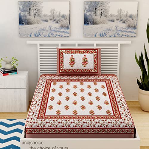 UniqChoice 100% Cotton Jaipuri & Rajasthani Traditional Single Bed Sheet with 1 Pillow Cover