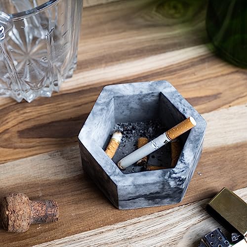 Hexo Nero Marble - Geometric Hexagonal Ashtray Bowl for Smoking