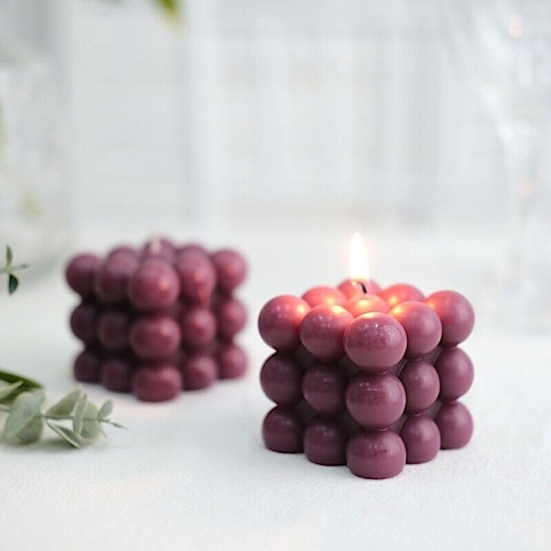 Weddings Parties and Gift 2 Burgundy Bubble Cube Unscented Paraffin Wax Candles Wedding Centerpieces vngift12003