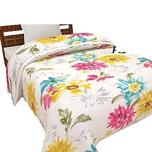 Magistic Microfiber Multi Flowers Print Super Soft Reversible Single Bed AC Dohar/Blanket Combo Set of 2 Pc (Big Pink and Sun Flowers Prints)