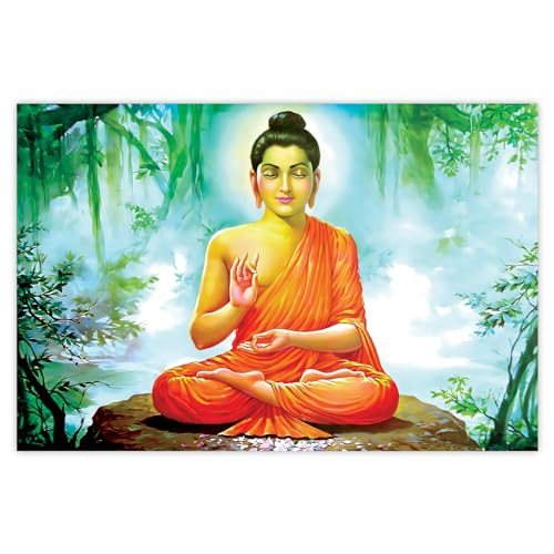 Indianara Rolled Sparkled Lord Buddha Art Print for Room Décor Digital Reprint 36 inch x 24 inch Painting (10653PST)