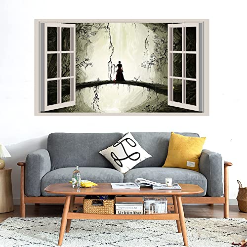 GADGETS WRAP Printed Wall Decal Sticker Fake Window Style Decal (90cm x 50cm) - Girl On Tree Bridge