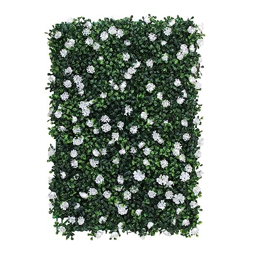 SUPER GELINGEN Nature's Tapestry | ush Artificial Garden Wall Mats with Leaves and Flowers for Vertical Décor and Garden Enhancement (White)