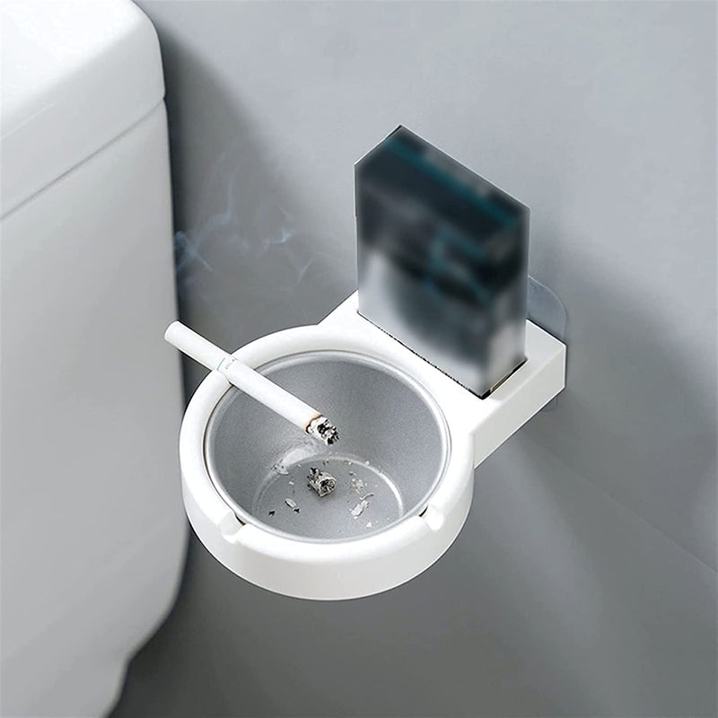 VELINEX® 1 PCS Wall- mounted Cigarette Ashtray Waterproof Cigarette Ashtray ABS, Aluminum Alloy Wall Hanging Ashtray with Suction Cup for Bathroom Toilet Home Office (WHITE)