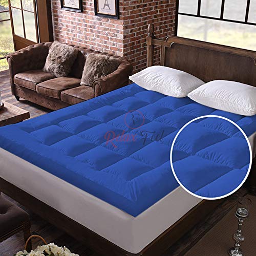 Relaxfeel Luxury 600 GSM Ultra - Soft Light Wight Hypoallergenic Cotten 3" Tick Mattress Padding / Topper. Comfortable for Better Sleep -Royal Blue Colour of Single Size 48x78 Inch