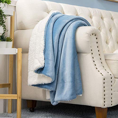 BSB HOME Polyester Micromink Warm Sherpa Super Soft Flannel Solid/Plain Blanket for Light/Mild Winter, Aqua, Size 220 x 230 Cms (Approx 7.4 x 7 ft, Double)