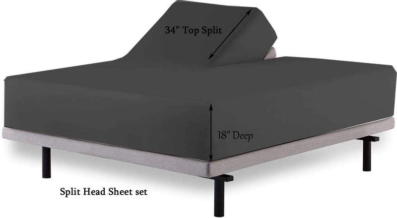 Split Head Flex Sheet Set-Split Top King Sheets Sets for Adjustable Bed-4 Pcs -100% Cotton Sheets-Sleep Number Flex Sheets- Upto 15-18 inches - 34" Split from Top Dark Grey Solid (King-34 Split)