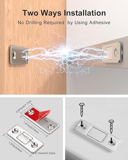 Lumei Ultra Thin Cabinet Magnetic Catch || Upgrade Stainless Steel Magnetic Door Catch || High Magnetic Cabinet Door Magnets for Kitchen Cupboard Wardrobe Closet Drawer Latch - 8 pcs
