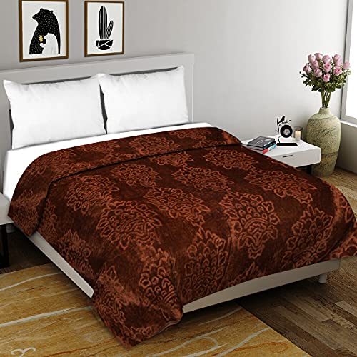 MITUL Fashion Floral Self Warm Soft Luxurious 500 TC Mink Double Bed Blanket for Winter (Brown,90x90 Inch)