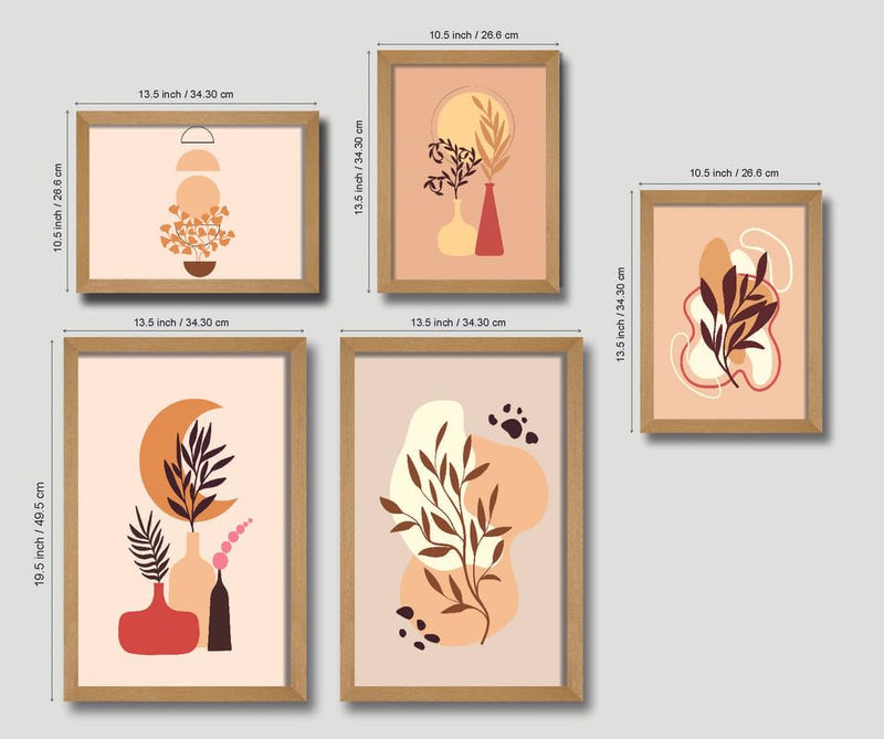 SAF paintings Set of 5 Modern Art Premium Brown frame painting for Wall DecorationSA-B12M2K3