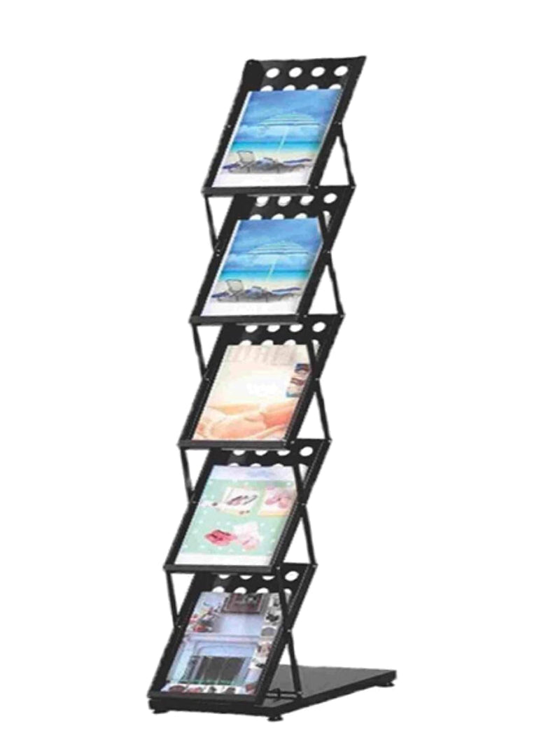 Shivis A4 Metal Portable Brochure Pull-Out Shelves Folding Zigzag Catalogue/Magazine/Leaflet/Literature Stand Rack Magazine