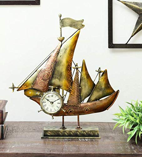 Medieval Arts Iron Decorative Boat Miniature Table Clock for Home Decoration for Living Room & Drawing Room