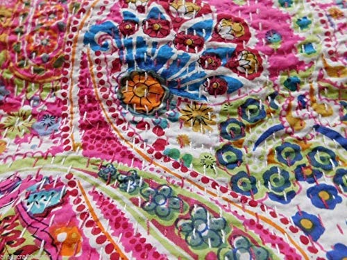 REGMESS Kantha Quilt Hippie Bed-Cover Throw and Cotton Blanket Twin-Size Kantha Quilt Handmade 60 x90 inch Single Size