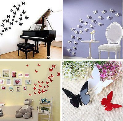 SYGA 12 Pcs 3D Decorative White Butterfly Wall Stickers