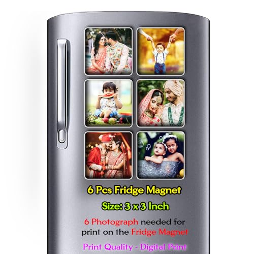 PRINTSWAYS printing your dreams.com Customized Photo Fridge Magnets - 3 x 3 inch (Set of 6) Fridge Magnets Photo Frame