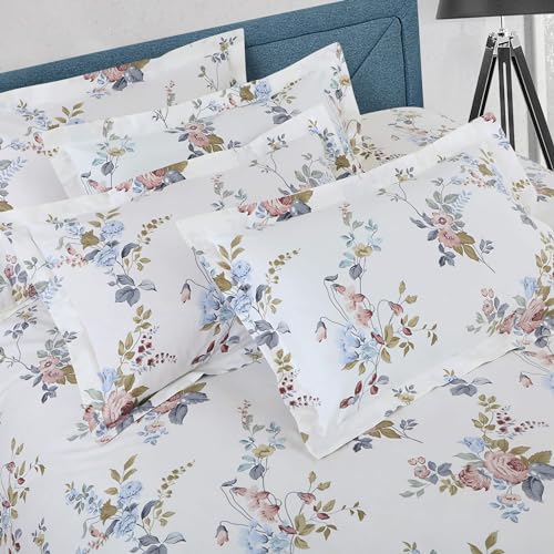 Malako Sion White Floral King Size Bedsheet with 2 Pillow Covers