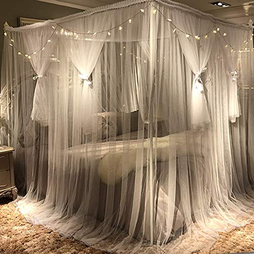 DIVAYANSHI 4 Corners Post Canopy Bed Curtain - Royal Luxurious Cozy Drape Netting - 3 Opening Mosquito Net - Cute Princess Bedroom Decoration Accessories (86" W*78" L*82" H/(Suggested for King))