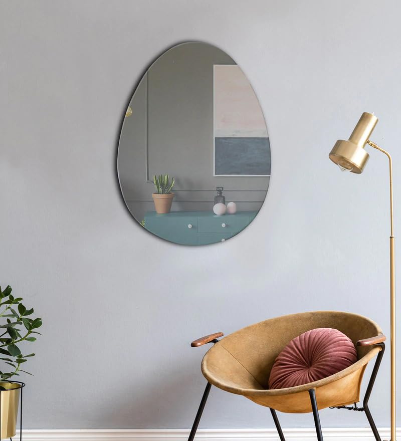 Venetian Design Extra Clear Egg Shaped Frameless Wall Mirror | 24 x 18 Inches | Mirrors for Bathrooms and Living Room