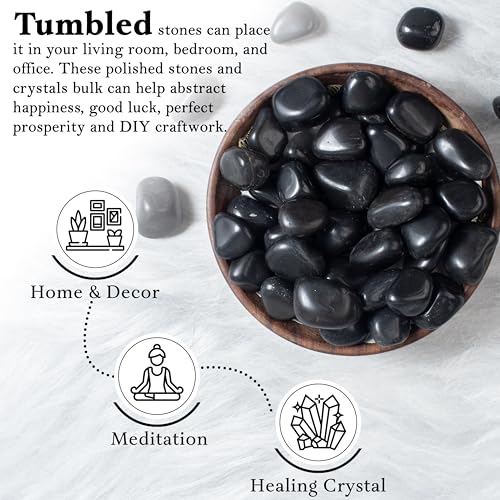 ZAICUS 1/2 lb Black Tourmaline Tumbled Stones | Polished Crystals Healing | Natural Stones | Feng Shui | Chakra Balancing | Good Luck | Reiki Gift | Home Decor