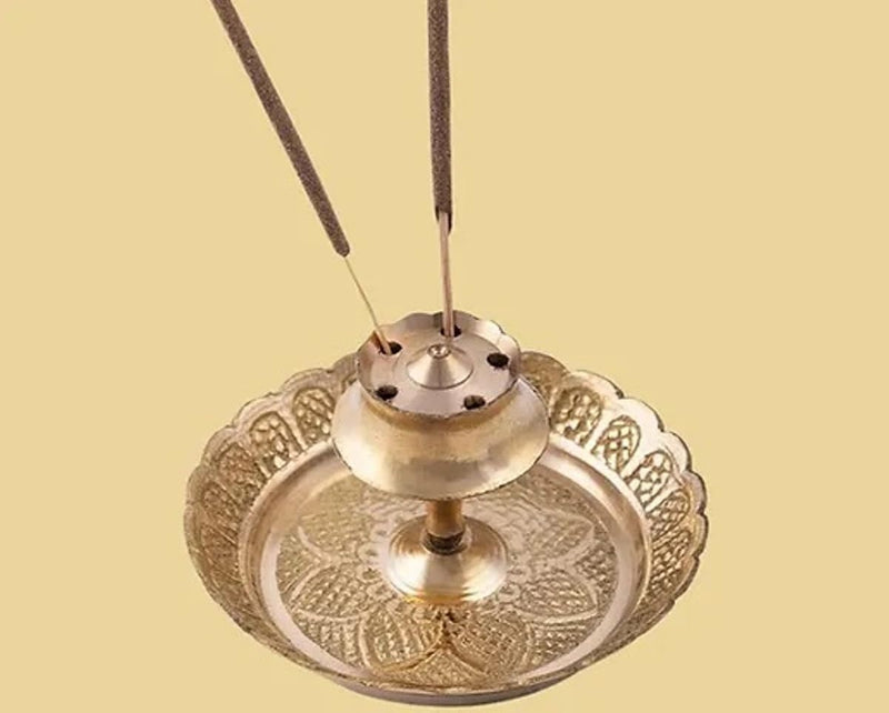 VR Creatives Classic Traditional Brass Agarbatti/Incense Sticks Holder/Stand with Ash Catcher 6 CM 5 Holes