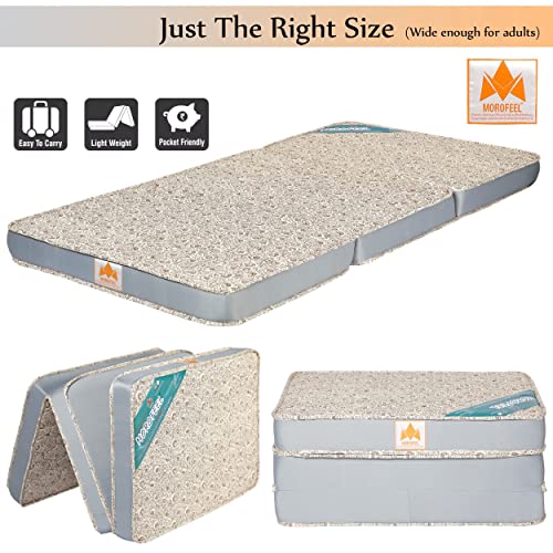 MOROFEEL 3 Fold High Resilience (HR) Foam Mattress | Bed Cum Sofa Foldable Medium Firm Mattress for Travelling (Single Size 72 x 35 x 4 Inches, Yellow & Grey)