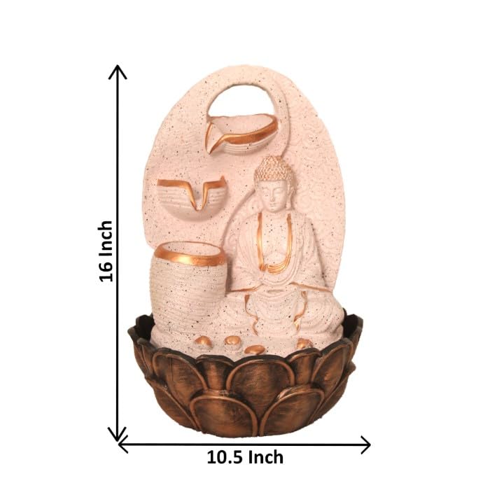 Art N Hub Lord Buddha Home Decorative Water Fountain Best Home and Office Inauguration Gift Items | Built (27 x 27 x 40 CM | Dotted Pink Copper)