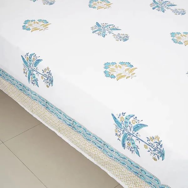 THE JAIPUR WALA Premium Hand Block Printed Pure Cotton Bedsheet-Set King Size (Palm)