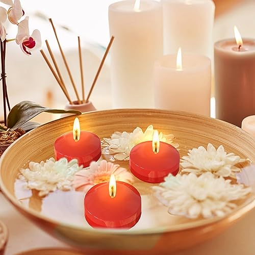 3inch White Floating Candles, 12/36PACK 13-15Hours Unscented Dripless Wax for Cylinder Vases, Centerpieces at Wedding, Birthday,Party, Pool, Holiday (36PACK, Red)