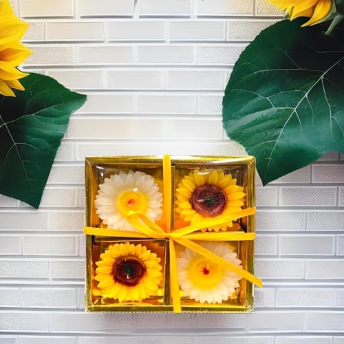 The Decor Affair Set of 4 Beautiful Sunflower-Shaped Wax Floating Candles in Multicolour - Perfect for Home Decor, Diwali Gifting, and New Year Celebrations. (Yellow and White)