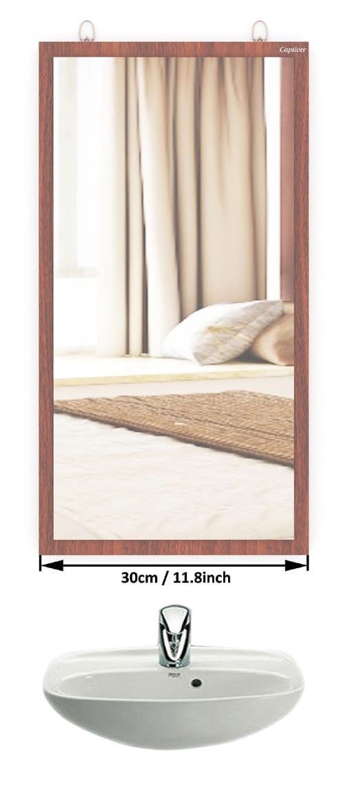 Captiver Engineered Wood Mini Solid Wall Hanging Mirror (Teak 30X58 CM) Washbasin Bathroom Bedroom Office Organizer