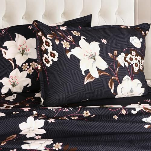 SOFT LIVING 100% Microfibre Floral Printed Flat Bedsheet with Two Pillow Cover | Soft Touch,Breathable and Wrinklefree Flat Bedsheet (100 * 90). (Blue Floral Leaf, Double Bedsheet)