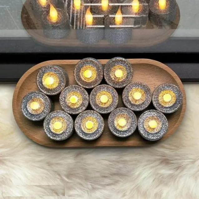 UDHWANI 24 Pcs Acrylic Flameless & Smokeless Decorative Candles Led Tea Light Candle Perfect for Gifting, Home, Birthday, Diwali, Christmas,Decorative Candles,Birthday (Glitter Silver - 24 Pcs)