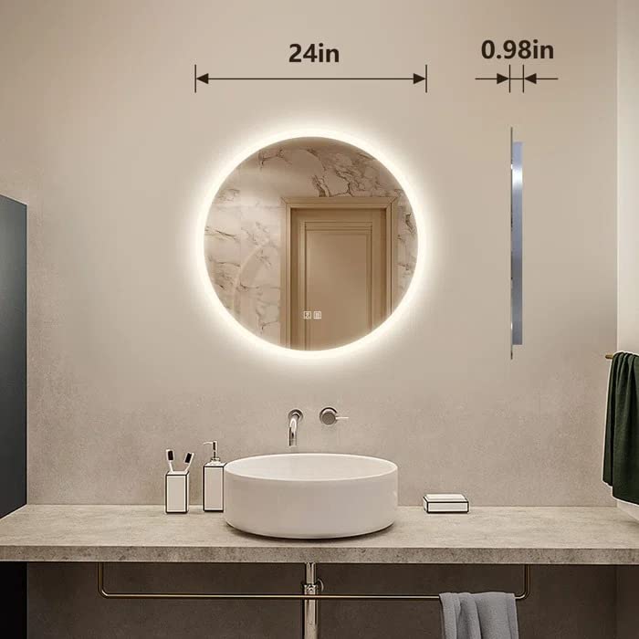 BUNGALOW MERCER Round Energy Saving Copper-Free Silver LED Lighted Bathroom Mirror/Vanity Mirror, Dimmable, Wall Mirror for Bathroom, Bedroom 60CM