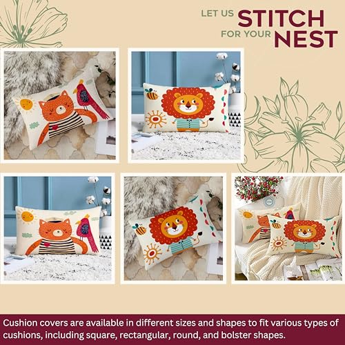 STITCHNEST Animals Printed Poly Cotton Rectangular Cushion Cover Set of 2 (12 X 18 Inches)