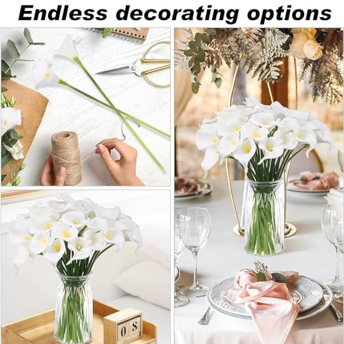 VENIVA White Calla Lily Artificial Flowers Wedding Bridal Floral Arrangements Fake Bouquet Soft Long Stem Plants for Home Living Room Bedroom Dining Table Weddings Party Garden Décor (10 Pcs)