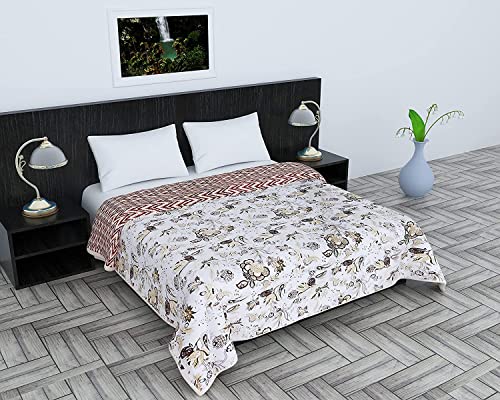 BLACKBULLS 100% Cotton Reversible Summer Special Dohar Double Bed AC Blanket for Summer Light Weight Soft Blanket for All Season - Dark Brown, 88x84 Inches