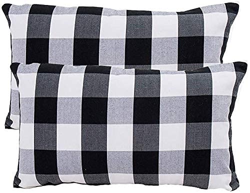 100% Cotton Fabric Black Hosiery Medium Hard Cotton Bed Pillow for Real Perfect Neck Support (16" x 26") Set of 02 Checkered Multicolour | Perfect for a restful night's sleep | Relaxation